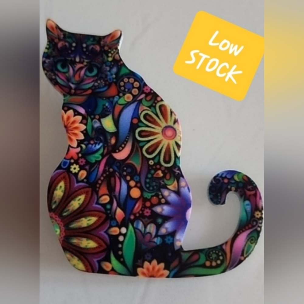 BOHEMIAN Pattern Acrylic Cat Brooch BRG